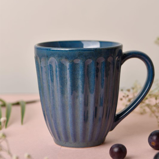 Blue Ribbed Mugs