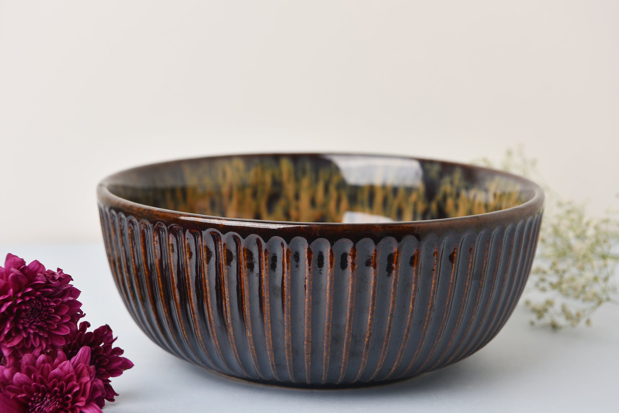 Brown Blue Studio Pottery Serving Bowl